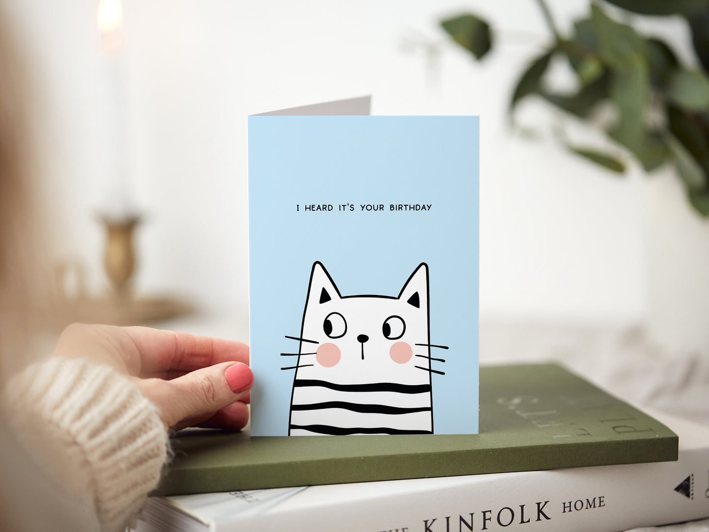 Birthday card which reads 'I heard it was your birthday' with a illustration of a cat.