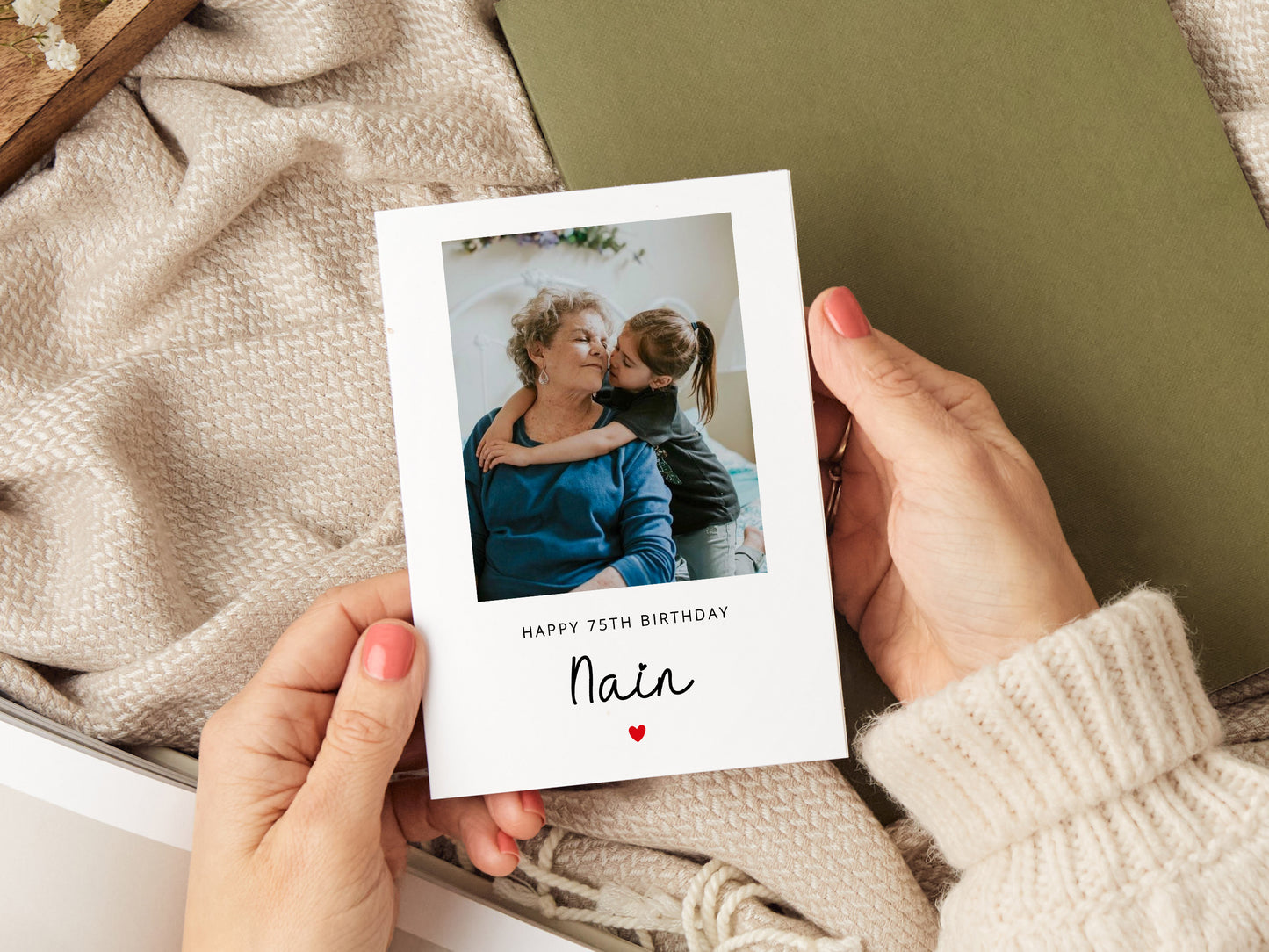Nain birthday card which reads 'happy birthday nain', personalised with a photo.
