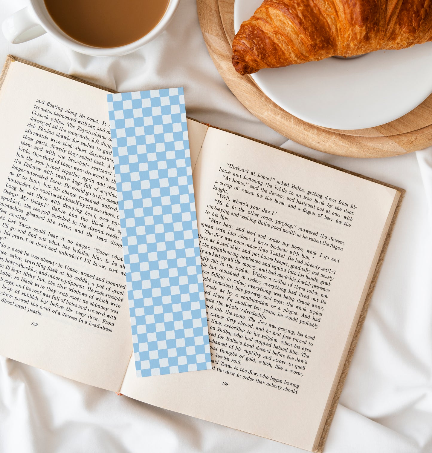 Blue Gingham Pattern Bookmark