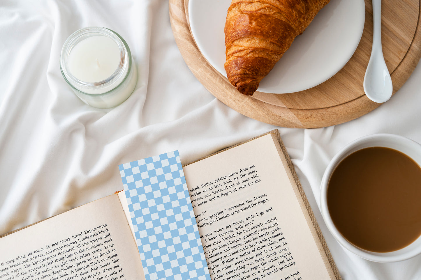 Blue Gingham Pattern Bookmark