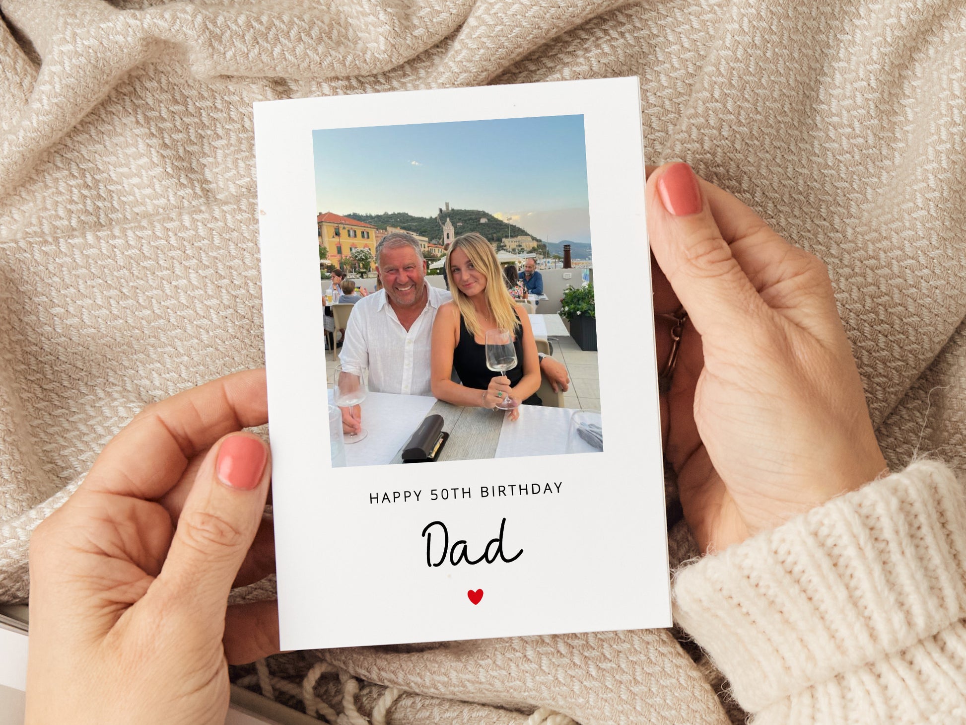 Dad birthday card which reads 'happy birthday dad', personalised with a picture.