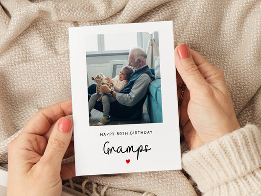 Gramps birthday card which reads 'happy birthday gramps' and is personalised with a photo.