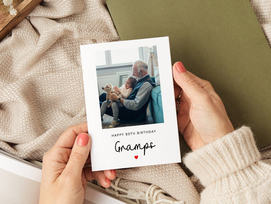 Gramps birthday card which reads 'happy birthday gramps' and is personalised with a photo.