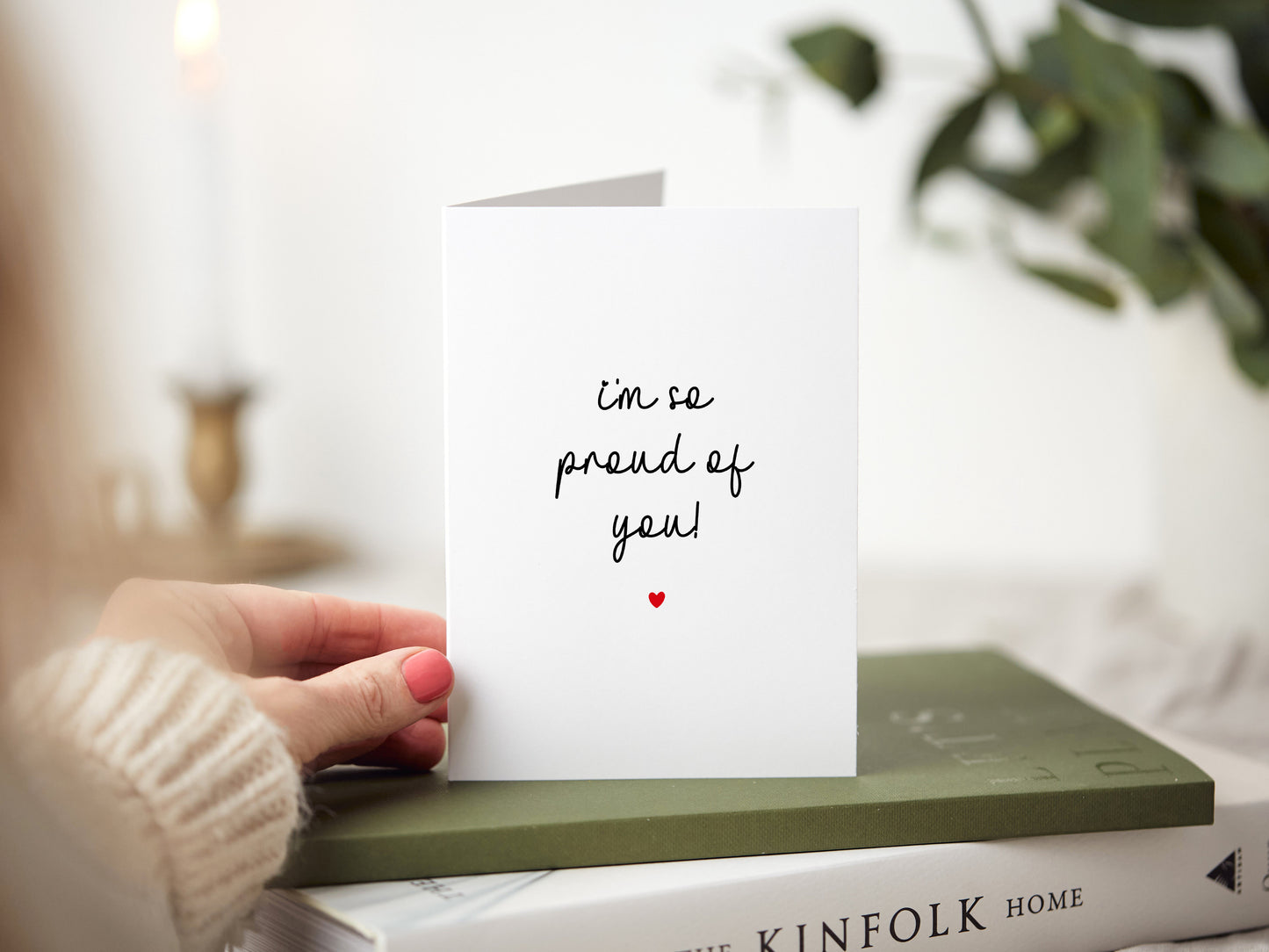 Greeting card which reads 'I'm so proud of you'.