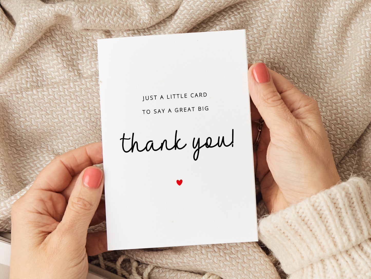 Thank you card which reads 'just a little card to say a great big thank you'.