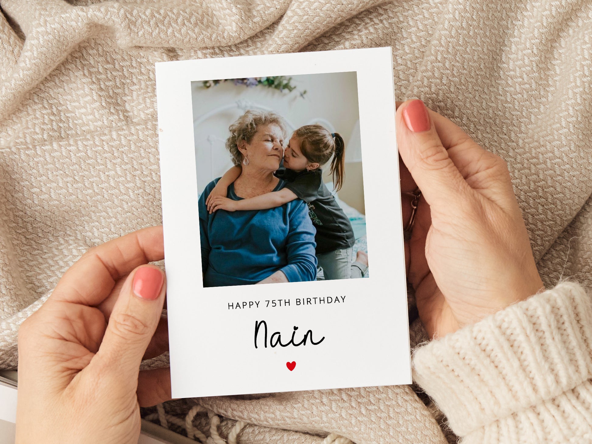 Nain birthday card which reads 'happy birthday nain', personalised with a photo.
