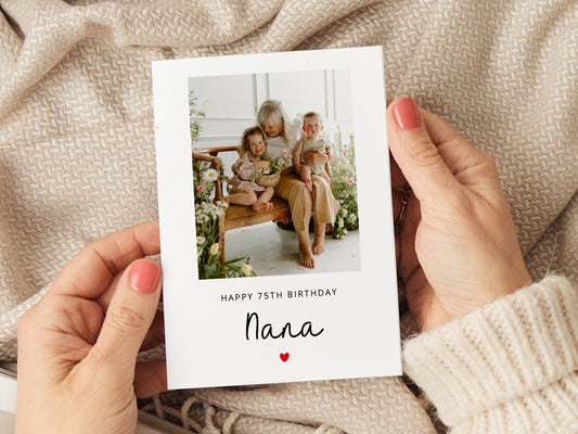 Nana birthday card which reads 'happy birthday nana', personalised with a photo.