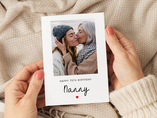 Nanny birthday card 'happy birthday nanny', personalised with a photo.