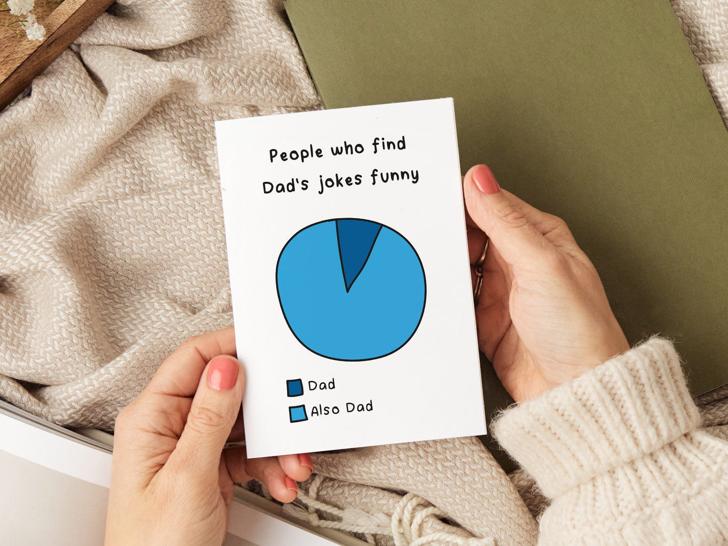 Dad card which reads 'people who find dad's jokes funny' with an illustration of a pie chart.