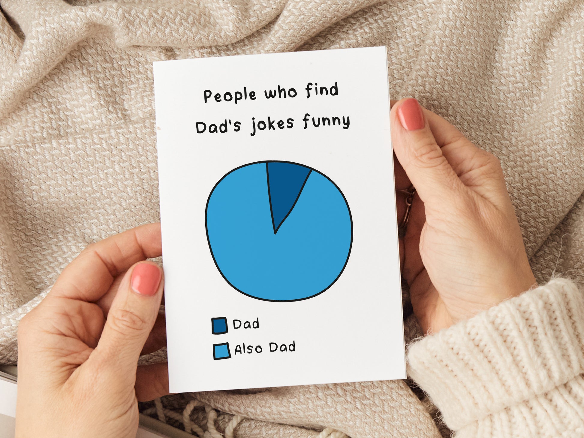 Dad card which reads 'people who find dad's jokes funny' with an illustration of a pie chart.