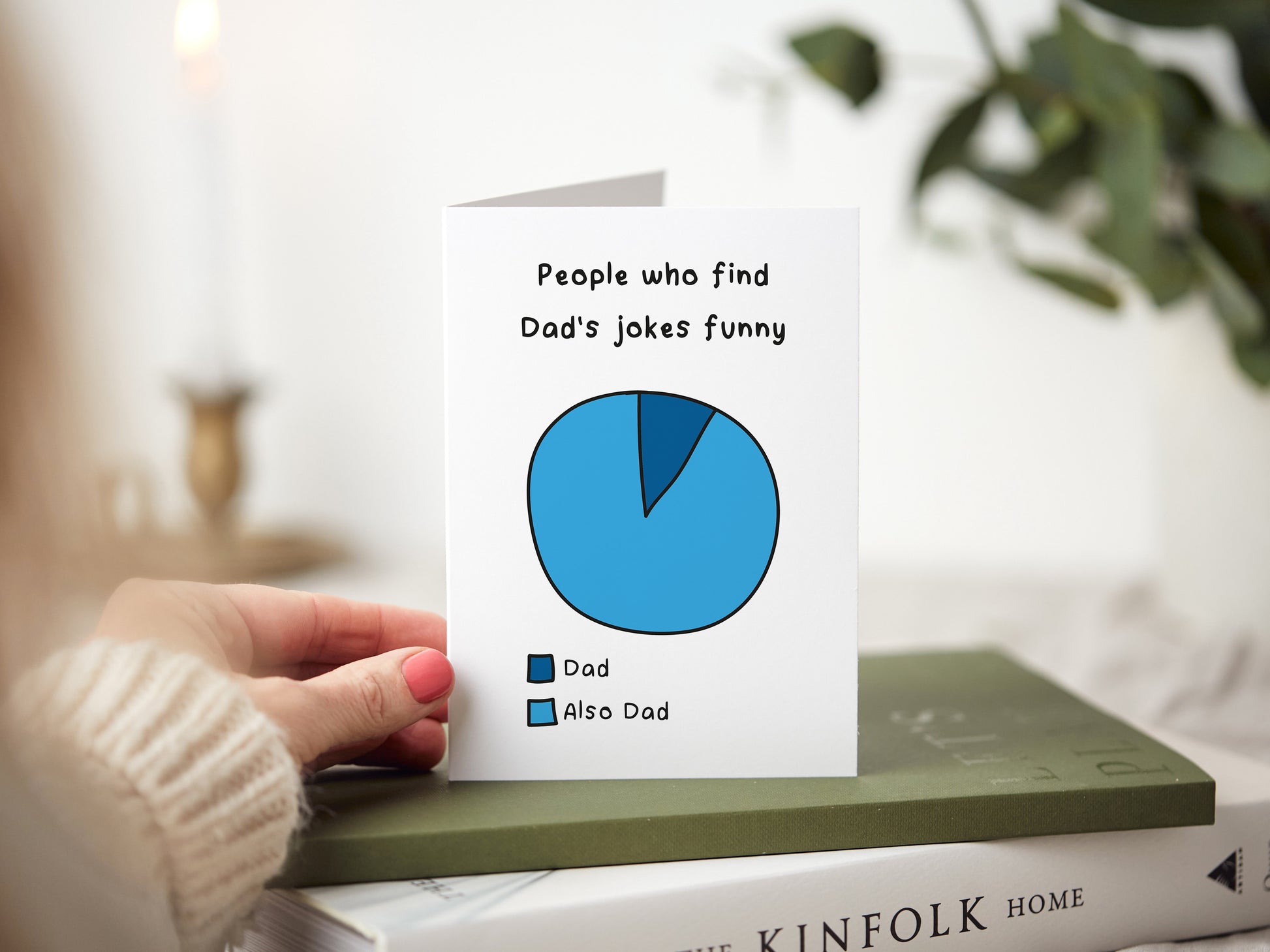 Dad card which reads 'people who find dad's jokes funny' with an illustration of a pie chart.