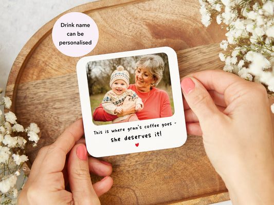 Personalised "This Is Where Gran's Coffee Goes" Coaster