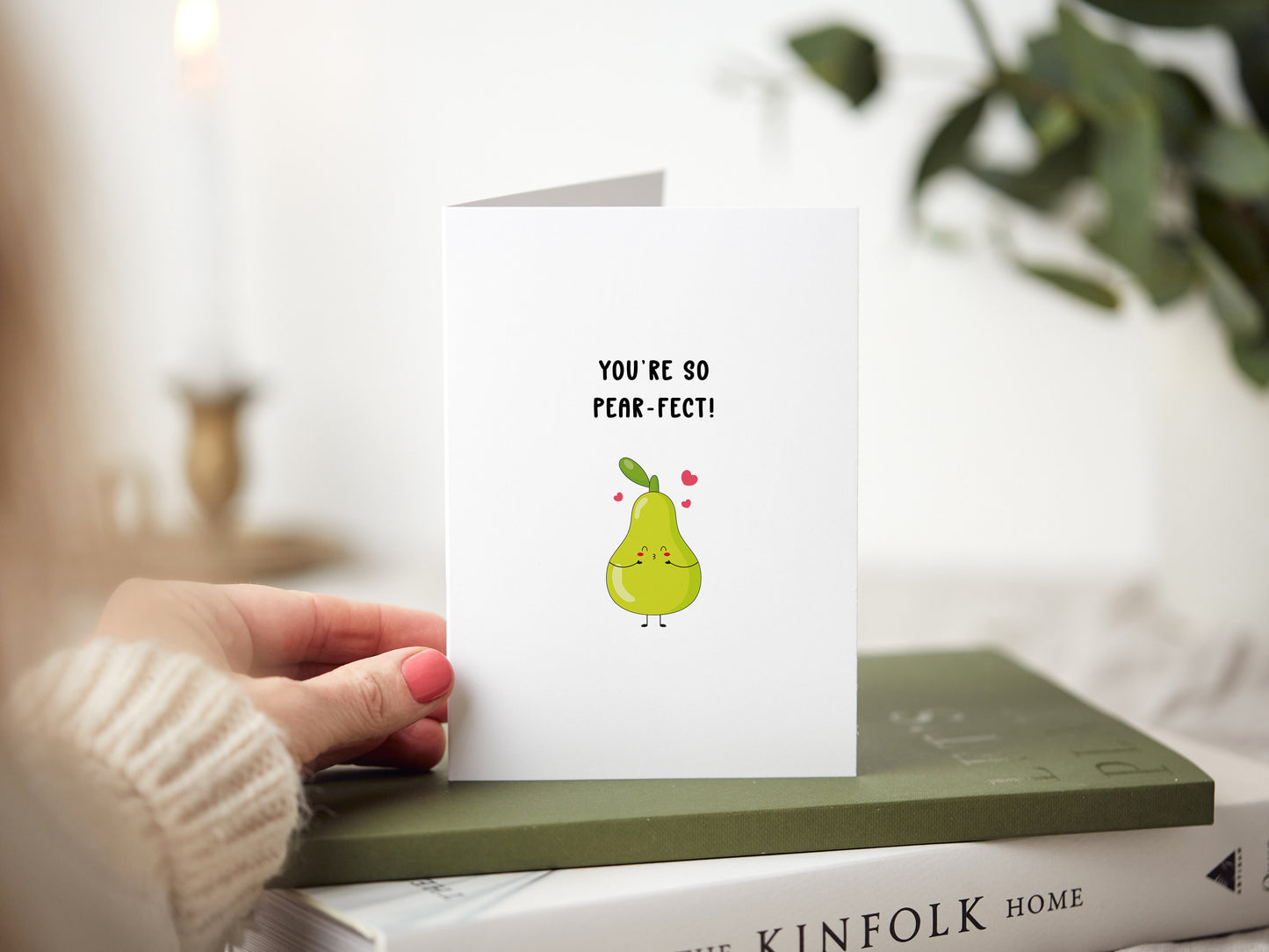 Anniversary card which reads 'you're so pear-fect' and has a cartoon illustration of a pear.